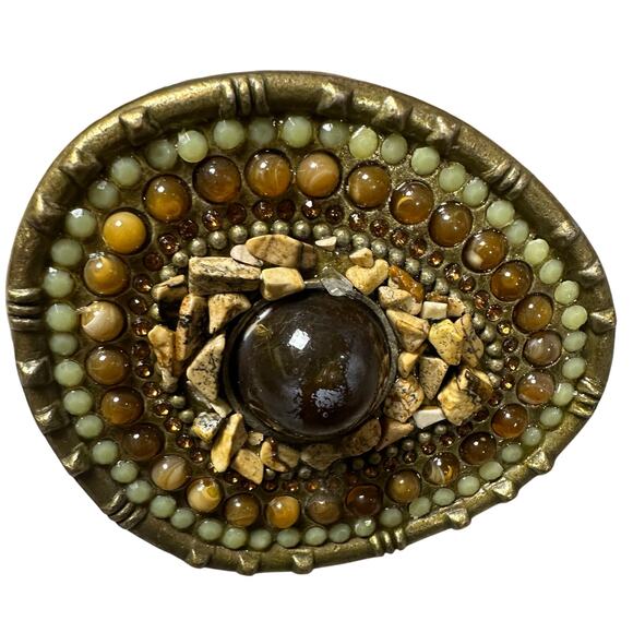 Brown Leather Belt with Stone Studded Buckle - Picture 2 of 6